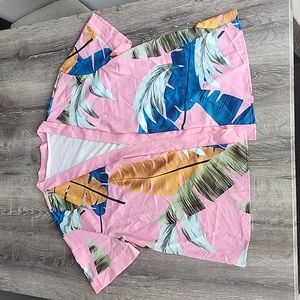Shein Curve Tropical Palm Leaf Print Open Front Kimono Top